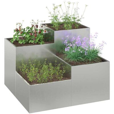 vidaXL Tuinplantbak - 100x100x60cm, Zilver - Plantbak vidaXL Tuinplantbak - 100x100x60cm, Zilver - Plantbak