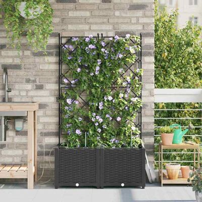 Vidaxl Zwarte Tuinplantbakken met Bewateringssysteem - 2 stuks Vidaxl Zwarte Tuinplantbakken met Bewateringssysteem - 2 stuks