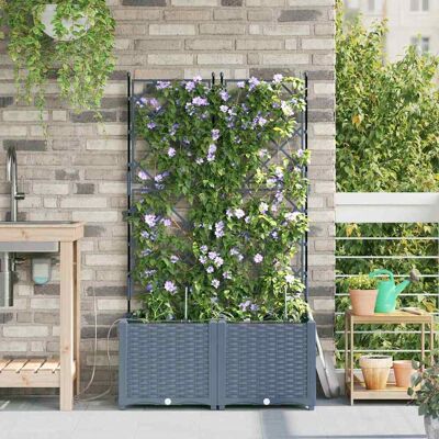 vidaXL Tuinafwatering met irrigatiesysteem - 2 stuks, Lichtgrijs vidaXL Tuinafwatering met irrigatiesysteem - 2 stuks, Lichtgrijs