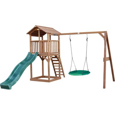 AXI Beach Tower Speeltoren met Summer Nestschommel Bruin - Groene Glijbaan AXI Beach Tower Speeltoren met Summer Nestschommel Bruin - Groene Glijbaan