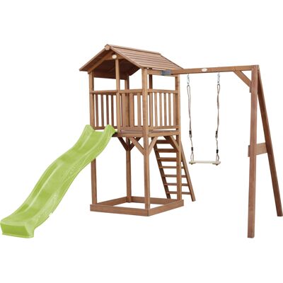 AXI Beach Tower Speeltoren met Enkele Schommel Bruin - Limoen groene Glijbaan AXI Beach Tower Speeltoren met Enkele Schommel Bruin - Limoen groene Glijbaan