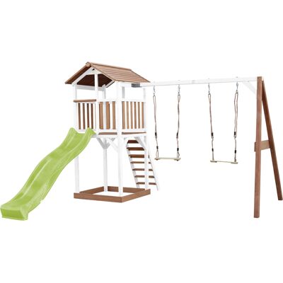AXI Beach Tower Speeltoren met Dubbele Schommel Bruin/wit - Limoen groene Glijbaan AXI Beach Tower Speeltoren met Dubbele Schommel Bruin/wit - Limoen groene Glijbaan