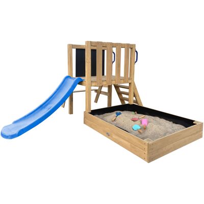 AXI Leah Mini Speeltoren met Zandbak, Picknicktafel en Krijtbord – Blauwe Glijbaan AXI Leah Mini Speeltoren met Zandbak, Picknicktafel en Krijtbord – Blauwe Glijbaan