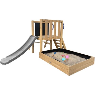 AXI Leah Mini Speeltoren met Zandbak, Picknicktafel en Krijtbord – Grijze Glijbaan AXI Leah Mini Speeltoren met Zandbak, Picknicktafel en Krijtbord – Grijze Glijbaan