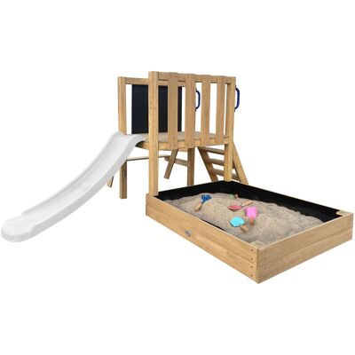 AXI Leah Mini Speeltoren met Zandbak, Picknicktafel en Krijtbord – Witte Glijbaan AXI Leah Mini Speeltoren met Zandbak, Picknicktafel en Krijtbord – Witte Glijbaan