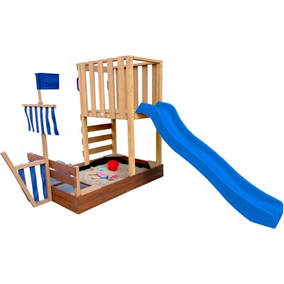 AXI Vicky Speeltoren met Zandbak, Speelkeuken en Krijtbord – Blauwe Glijbaan AXI Vicky Speeltoren met Zandbak, Speelkeuken en Krijtbord – Blauwe Glijbaan