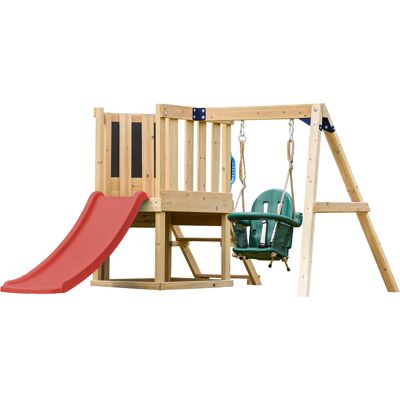 AXI Timo Mini Speeltoestel met Babyschommel, Klimwand en Krijtbord – Rode Glijbaan AXI Timo Mini Speeltoestel met Babyschommel, Klimwand en Krijtbord – Rode Glijbaan