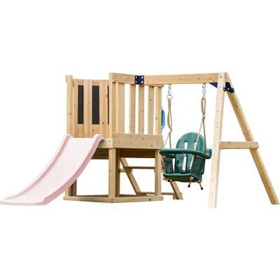AXI Timo Mini Speeltoestel met Babyschommel, Klimwand en Krijtbord – Pastel Roze Glijbaan AXI Timo Mini Speeltoestel met Babyschommel, Klimwand en Krijtbord – Pastel Roze Glijbaan
