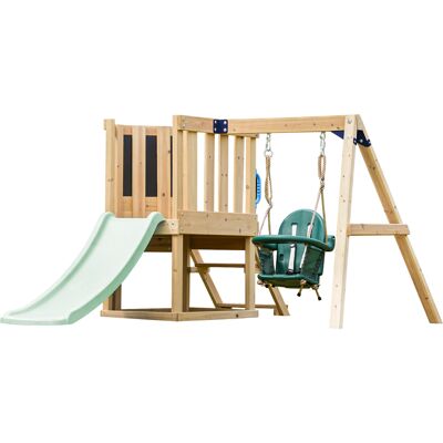 AXI Timo Mini Speeltoestel met Babyschommel, Klimwand en Krijtbord – Pastel Groene Glijbaan AXI Timo Mini Speeltoestel met Babyschommel, Klimwand en Krijtbord – Pastel Groene Glijbaan