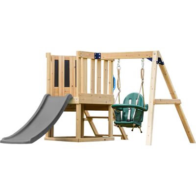 AXI Timo Mini Speeltoestel met Babyschommel, Klimwand en Krijtbord – Grijze Glijbaan AXI Timo Mini Speeltoestel met Babyschommel, Klimwand en Krijtbord – Grijze Glijbaan