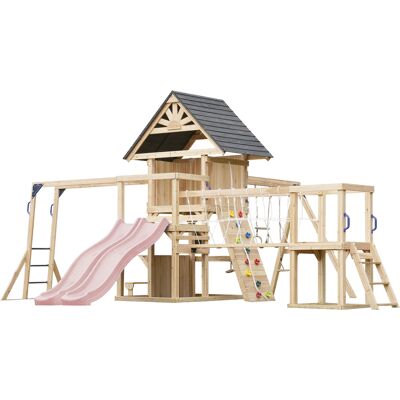AXI Hunter Speeltoestel met Schommels, Klimrek, Klimbrug en meerdere Platforms – Pastel Roze Dubbele Glijbaan AXI Hunter Speeltoestel met Schommels, Klimrek, Klimbrug en meerdere Platforms – Pastel Roze Dubbele Glijbaan