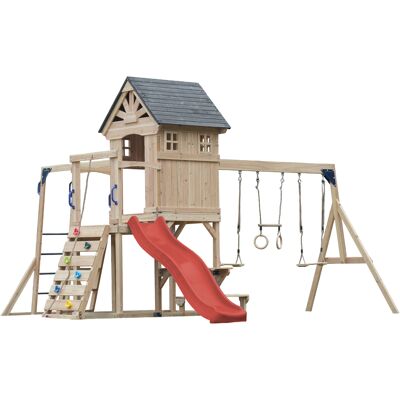 AXI Duncan Speeltoestel met Schommels, Klimrekken en Monkey Bars – Rode Glijbaan AXI Duncan Speeltoestel met Schommels, Klimrekken en Monkey Bars – Rode Glijbaan
