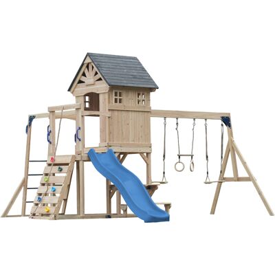 AXI Duncan Speeltoestel met Schommels, Klimrekken en Monkey Bars – Blauwe Glijbaan AXI Duncan Speeltoestel met Schommels, Klimrekken en Monkey Bars – Blauwe Glijbaan