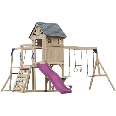 AXI Duncan Speeltoestel met Schommels, Klimrekken en Monkey Bars – Paarse Glijbaan AXI Duncan Speeltoestel met Schommels, Klimrekken en Monkey Bars – Paarse Glijbaan