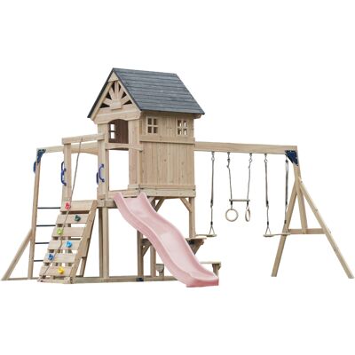 AXI Duncan Speeltoestel met Schommels, Klimrekken en Monkey Bars – Pastel Roze Glijbaan AXI Duncan Speeltoestel met Schommels, Klimrekken en Monkey Bars – Pastel Roze Glijbaan