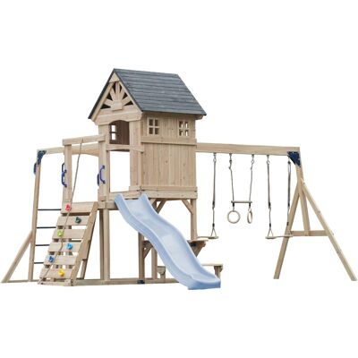 AXI Duncan Speeltoestel met Schommels, Klimrekken en Monkey Bars – Pastel Blauwe Glijbaan AXI Duncan Speeltoestel met Schommels, Klimrekken en Monkey Bars – Pastel Blauwe Glijbaan