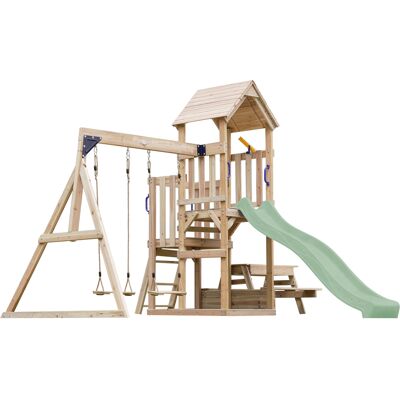 AXI Mette Speeltoestel met Dubbele Schommel Bruin – Pastel Groene Glijbaan AXI Mette Speeltoestel met Dubbele Schommel Bruin – Pastel Groene Glijbaan