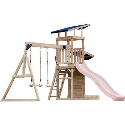 AXI Malik Speeltoestel met Dubbele Schommel Bruin – Pastel Roze Glijbaan AXI Malik Speeltoestel met Dubbele Schommel Bruin – Pastel Roze Glijbaan