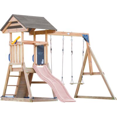 AXI Mia Speeltoestel met Dubbele Schommel Bruin – Pastel Roze Glijbaan AXI Mia Speeltoestel met Dubbele Schommel Bruin – Pastel Roze Glijbaan