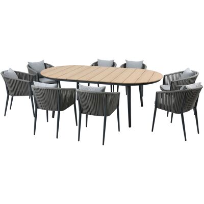AXI Chay tuinset met 8 stoelen – Antraciet met houtlook Polywood AXI Chay tuinset met 8 stoelen – Antraciet met houtlook Polywood