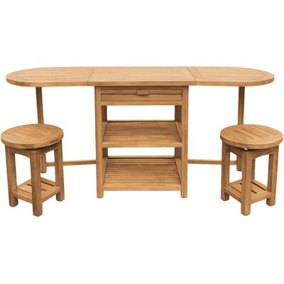 AXI Nomani Teak opklapbare lage Barset met 2 Barkrukken AXI Nomani Teak opklapbare lage Barset met 2 Barkrukken