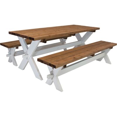 AXI Celine Picknicktafel met bankjes van hout 177 cm - Bruin/wit AXI Celine Picknicktafel met bankjes van hout 177 cm - Bruin/wit