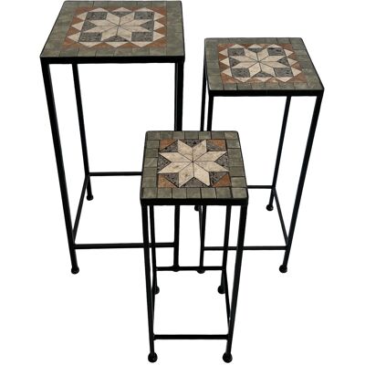AXI Eline Mozaïek Plantentafel Vierkant Ster Grijs/bruin - Set 3 stuks AXI Eline Mozaïek Plantentafel Vierkant Ster Grijs/bruin - Set 3 stuks