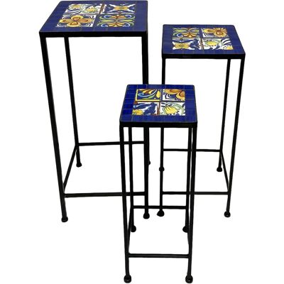 AXI Eline Mozaïek Plantentafel Vierkant Mediterrane stijl Blauw/geel - Set 3 stuks AXI Eline Mozaïek Plantentafel Vierkant Mediterrane stijl Blauw/geel - Set 3 stuks
