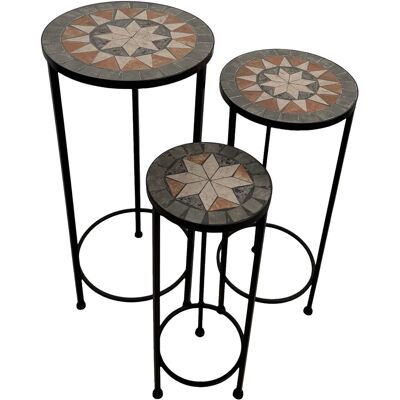 AXI Lola Mozaïek Plantentafel Rond Ster Grijs/bruin - Set 3 stuks AXI Lola Mozaïek Plantentafel Rond Ster Grijs/bruin - Set 3 stuks