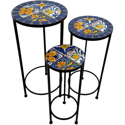 AXI Lola Mozaïek Plantentafel Rond Mediterrane stijl Blauw/geel - Set 3 stuks AXI Lola Mozaïek Plantentafel Rond Mediterrane stijl Blauw/geel - Set 3 stuks
