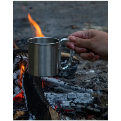 Bo-Camp Mok met Karabijnhaak (Maat - 300 ml, Kleur - Zilver) Bo-Camp Mok met Karabijnhaak (Maat - 300 ml, Kleur - Zilver)