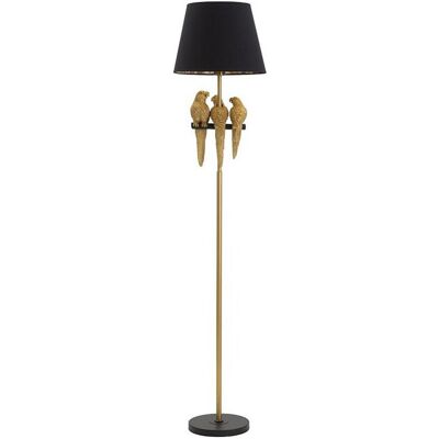 MAUROFERRETTI - Staande lamp - Zwart stoffen kap & Gouden papegaaien MAUROFERRETTI - Staande lamp - Zwart stoffen kap & Gouden papegaaien
