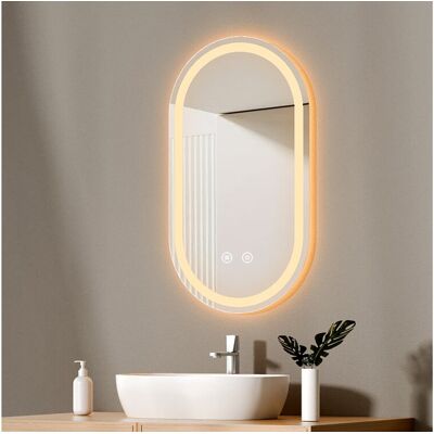 EMKE Ovale Badkamerspiegel 50x90 cm met LED Verlichting, Touchschakelaar, Anti-condens, Koud/Warm/Neutraal Licht EMKE Ovale Badkamerspiegel 50x90 cm met LED Verlichting, Touchschakelaar, Anti-condens, Koud/Warm/Neutraal Licht