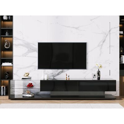 Merax TV-meubel 170 cm - 2 lades en glazen planken - LED's - glanzend zwart Merax TV-meubel 170 cm - 2 lades en glazen planken - LED's - glanzend zwart