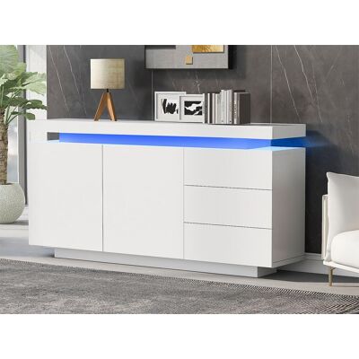 Merax Lage dressoir met 2 deuren en 3 laden - hoogglans dressoir met led-verlichting - spaanplaat - wit Merax Lage dressoir met 2 deuren en 3 laden - hoogglans dressoir met led-verlichting - spaanplaat - wit