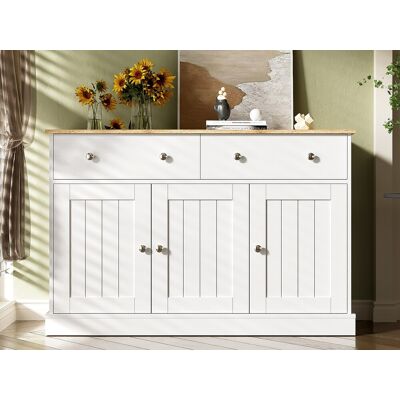 ModernLuxe Laag spaanplaat dressoir - 3 deuren & 2 lades - Wit ModernLuxe Laag spaanplaat dressoir - 3 deuren & 2 lades - Wit