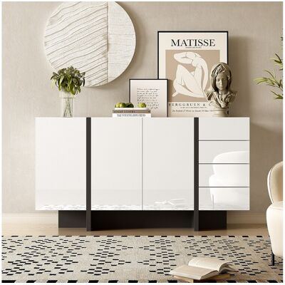 Merax Dressoir met 2 deuren en 3 lades - 150 x 40 x 80,5 cm - MDF en spaanplaat - Glanzend wit Merax Dressoir met 2 deuren en 3 lades - 150 x 40 x 80,5 cm - MDF en spaanplaat - Glanzend wit