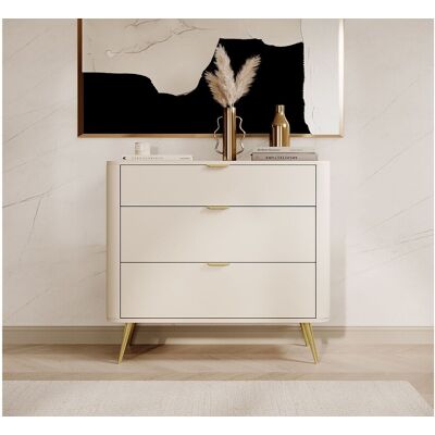 SELSEY Ladekast - 90 cm - 3 laden - beige - OVAAL SELSEY Ladekast - 90 cm - 3 laden - beige - OVAAL