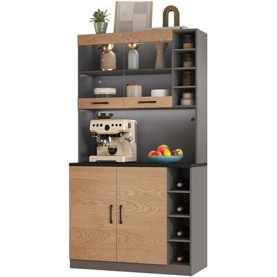 Merax Keukendressoir met 4 deuren en vakken - 100 x 47 x 187 cm - MDF hout - LED's en kabelgoten - Naturel + grijs Merax Keukendressoir met 4 deuren en vakken - 100 x 47 x 187 cm - MDF hout - LED's en kabelgoten - Naturel + grijs