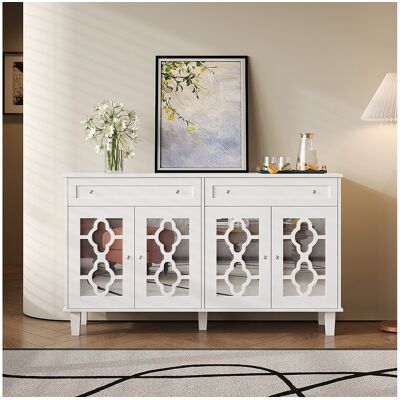 Merax Laag dressoir met 4 deuren en 2 laden - 120 x 40 x 83 cm - Verstelbare planken en kristallen handgrepen - MDF - Wit Merax Laag dressoir met 4 deuren en 2 laden - 120 x 40 x 83 cm - Verstelbare planken en kristallen handgrepen - MDF - Wit