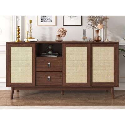 ModernLuxe Laag dressoir - 3 rotan deuren en 2 lades - Bruin ModernLuxe Laag dressoir - 3 rotan deuren en 2 lades - Bruin
