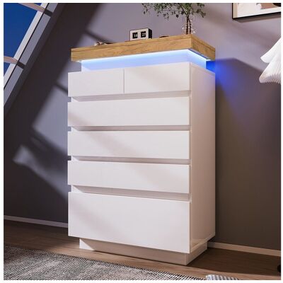 Merax Ladekast met 6 lades - 73 x 39 x 115 cm - LED's - Spaanplaat - voor woon- en slaapkamer - Wit Merax Ladekast met 6 lades - 73 x 39 x 115 cm - LED's - Spaanplaat - voor woon- en slaapkamer - Wit