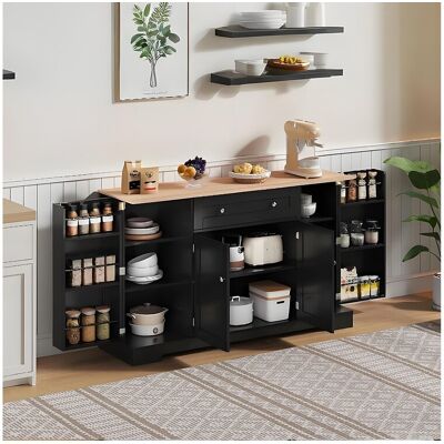 Merax Keuken dressoir met 4 deuren en 1 lade - 138 x 40 x 85 cm - MDF hout - Verstelbare planken - Zwart + naturel Merax Keuken dressoir met 4 deuren en 1 lade - 138 x 40 x 85 cm - MDF hout - Verstelbare planken - Zwart + naturel