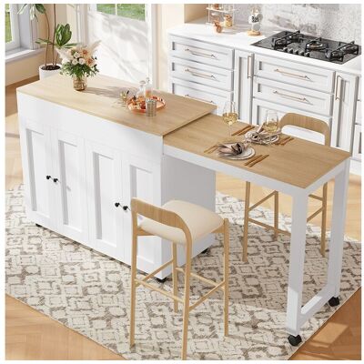Merax Mobiel keukeneiland met 2 lades, 2 deuren en opbergplanken - 211x55x89,5 cm - MDF - Zwart + Wit Merax Mobiel keukeneiland met 2 lades, 2 deuren en opbergplanken - 211x55x89,5 cm - MDF - Zwart + Wit