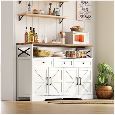 Merax Keuken dressoir met 4 deuren - 140 x 95 x 35 cm - kasten met planken + 3 laden - MDF - wit Merax Keuken dressoir met 4 deuren - 140 x 95 x 35 cm - kasten met planken + 3 laden - MDF - wit
