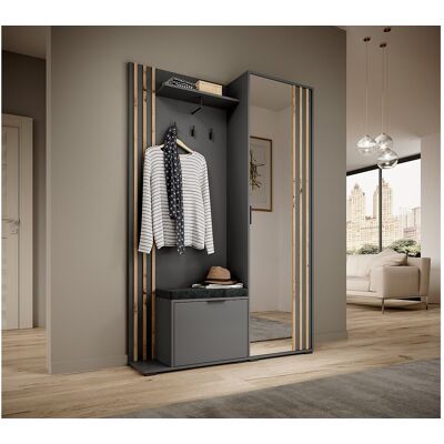 MINIO go for it, Garderobe NEL, met zwart gestoffeerd zitje, met spiegel, grafiet/artisan eiken MINIO go for it, Garderobe NEL, met zwart gestoffeerd zitje, met spiegel, grafiet/artisan eiken
