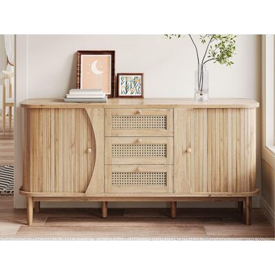 ModernLuxe Buffet 140,5×40×76 cm - 3 rotan laden - 2 schuifdeuren - verstelbare planken - naturel ModernLuxe Buffet 140,5×40×76 cm - 3 rotan laden - 2 schuifdeuren - verstelbare planken - naturel