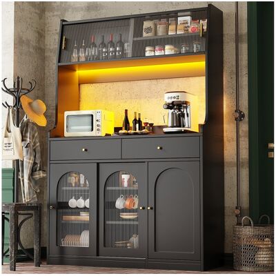Merax Hoge keukenkast - 120 x 40 x 180 cm - met verstelbare planken + 2 lades + 3 deuren + LED's - MDF + PB - zwart Merax Hoge keukenkast - 120 x 40 x 180 cm - met verstelbare planken + 2 lades + 3 deuren + LED's - MDF + PB - zwart