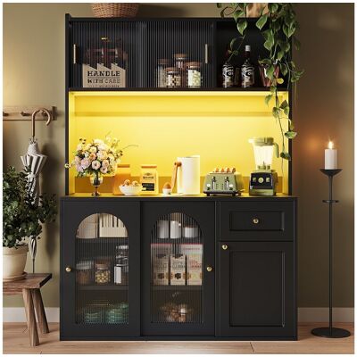 Merax Hoge keukenkast - 120 x 35 x 167 cm - met verstelbare planken + 3 deuren + 1 lade + LED's - MDF + PB - zwart Merax Hoge keukenkast - 120 x 35 x 167 cm - met verstelbare planken + 3 deuren + 1 lade + LED's - MDF + PB - zwart