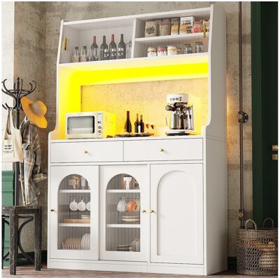 Merax Hoge keukenkast - 120 x 40 x 180 cm - met verstelbare planken + 2 lades + 3 deuren + LED's - MDF + PB - wit Merax Hoge keukenkast - 120 x 40 x 180 cm - met verstelbare planken + 2 lades + 3 deuren + LED's - MDF + PB - wit